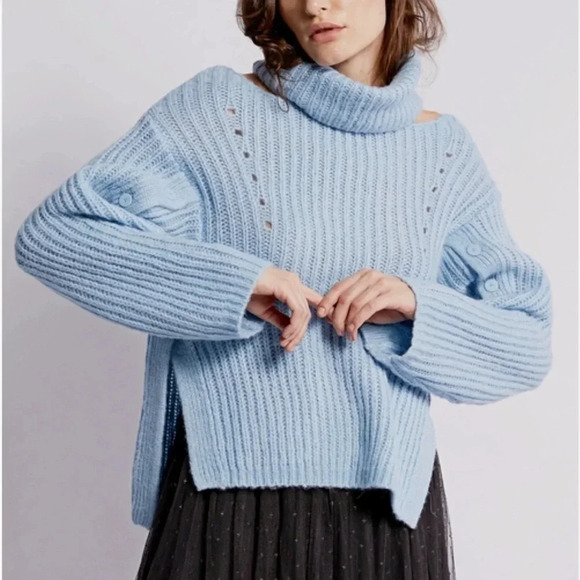 JONATHAN SIMKHAI NEW Eliana Chunky Alpaca Cutout Turtleneck Sweater S Grey Knit - Picture 1 of 12